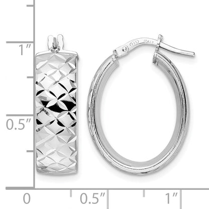 Sterling Silver Rhod Plated Polished D/C Oval Hoop Earrings