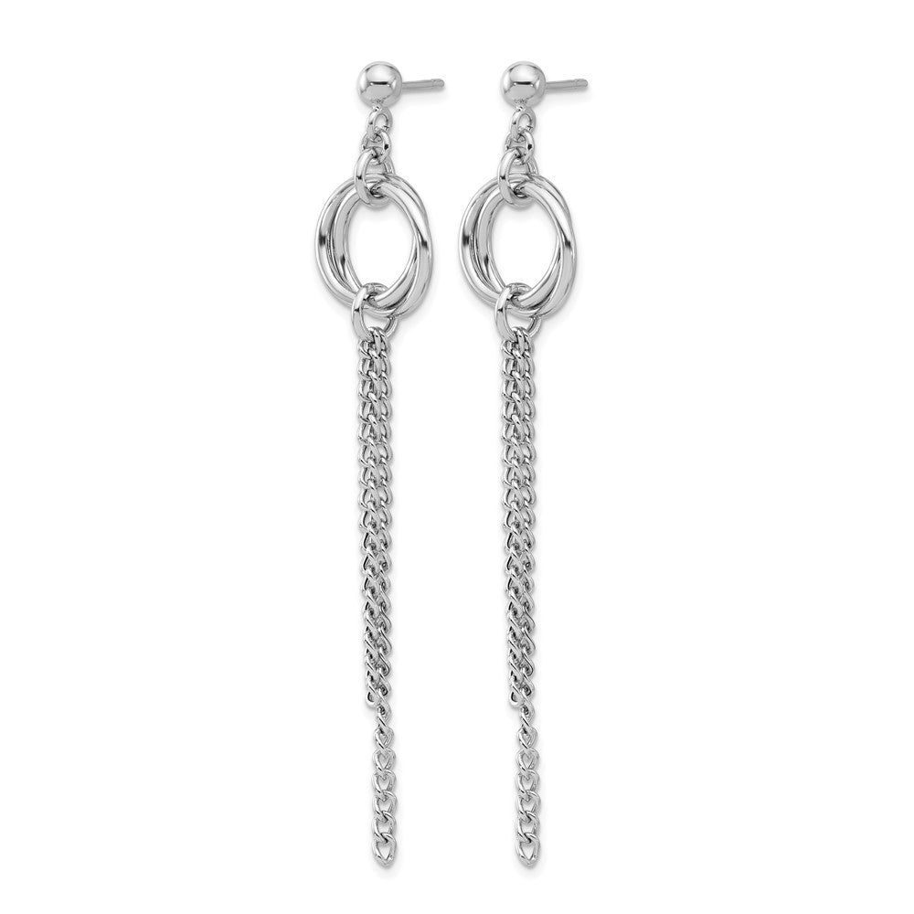 Sterling Silver Rh Plated Polished Circle Drop Chain Post Earrings