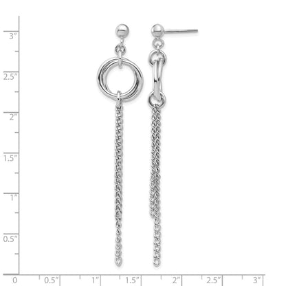 Sterling Silver Rh Plated Polished Circle Drop Chain Post Earrings