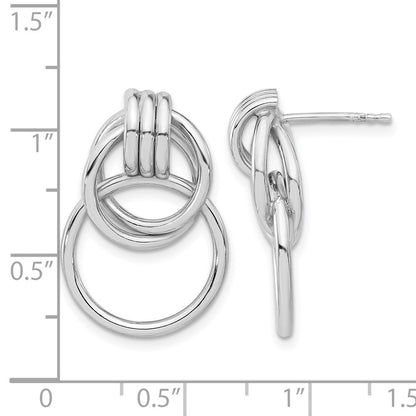 Sterling Silver Rh Plated Polished Circle Drop Post Earrings