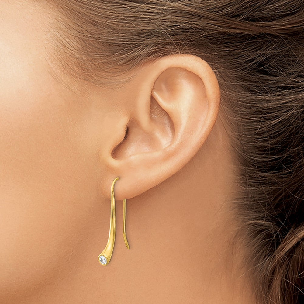 Sterling Silver Gold Tone Cz Threader Drop Earrings