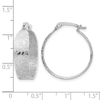 Sterling Silver Rhodium Plated Textured Hoop Earrings