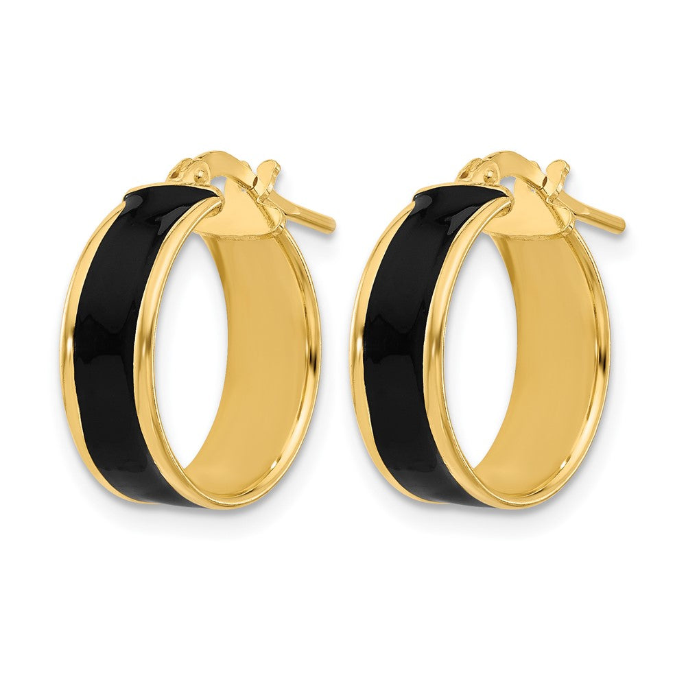 Sterling Silver Gold Tone Black Enamel Round Hoop Earrings
