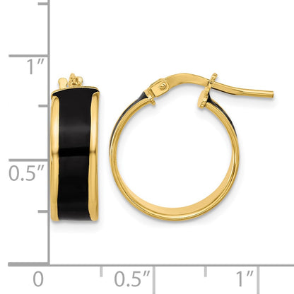 Sterling Silver Gold Tone Black Enamel Round Hoop Earrings