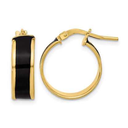 Sterling Silver Gold Tone Black Enamel Round Hoop Earrings