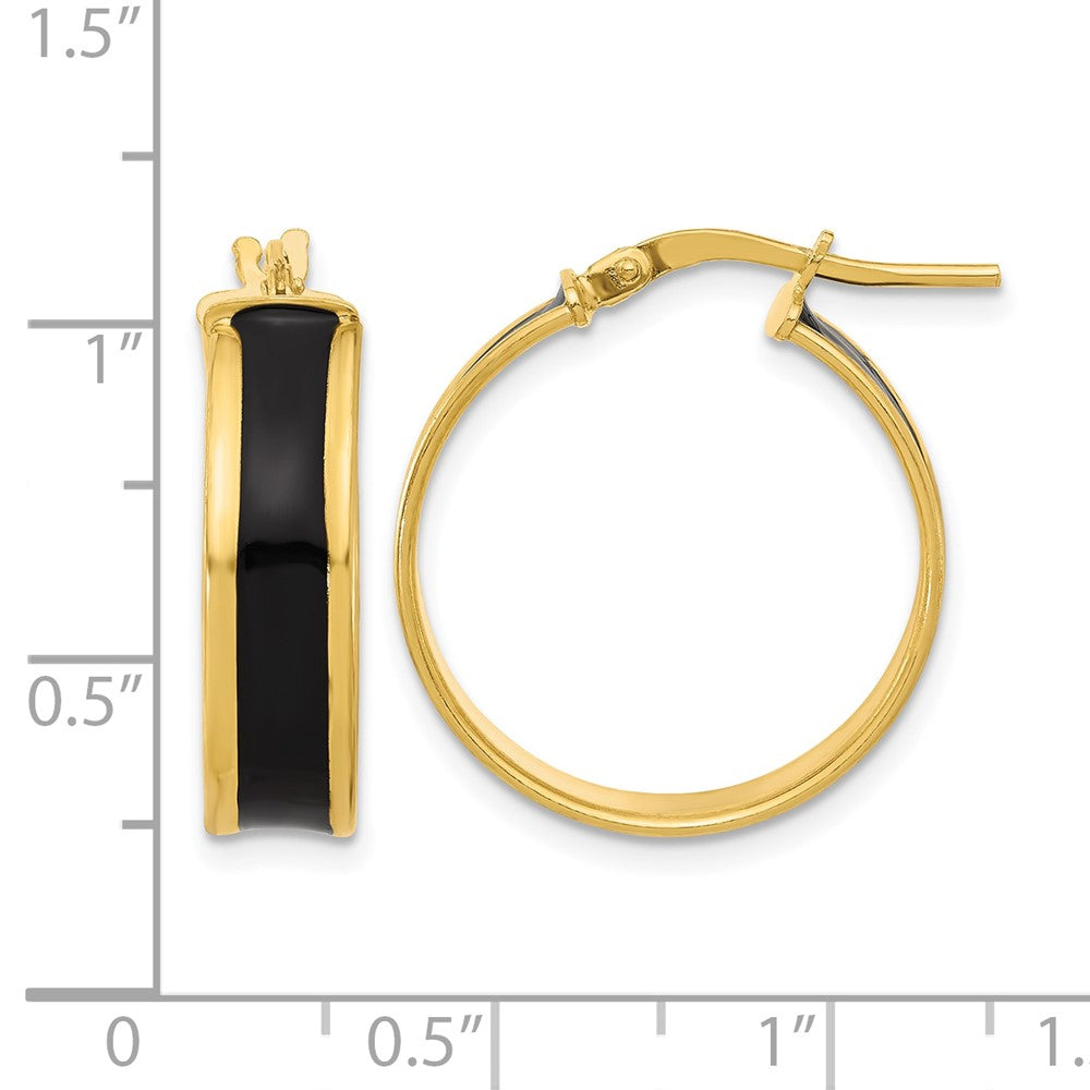 Sterling Silver Gold Tone Black Enamel Round Hoop Earrings