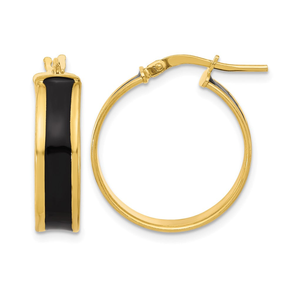 Sterling Silver Gold Tone Black Enamel Round Hoop Earrings