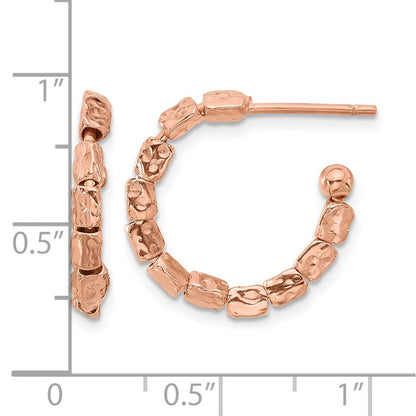 Rose Plated Sterling Silver Gold Plat Polished/Hammered J Hoop Earrings