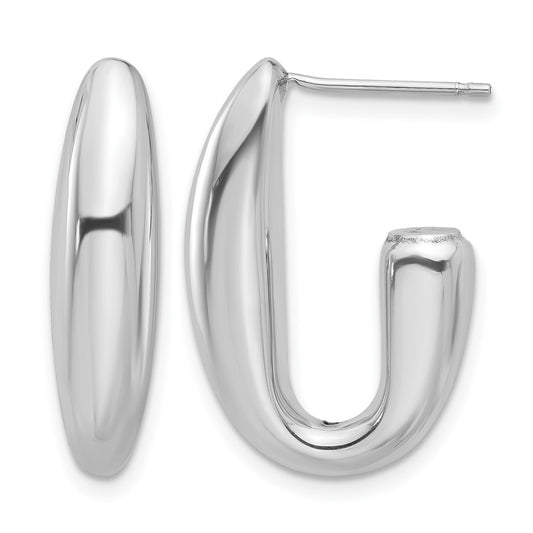 Sterling Silver Rhodium Plated Polished J Hoop Earrings