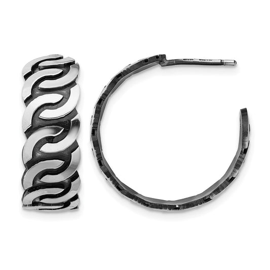 Sterling Silver Antiqued Burnished Polished J Hoop Earrings