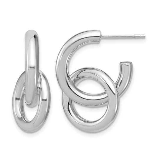 Sterling Silver Rh Plated Polished Circle Drop Post Earrings