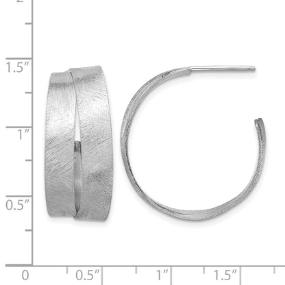 Sterling Silver Rhodium Plate Scratch Finish J Hoop Earrings