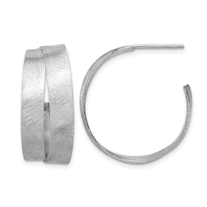 Sterling Silver Rhodium Plate Scratch Finish J Hoop Earrings