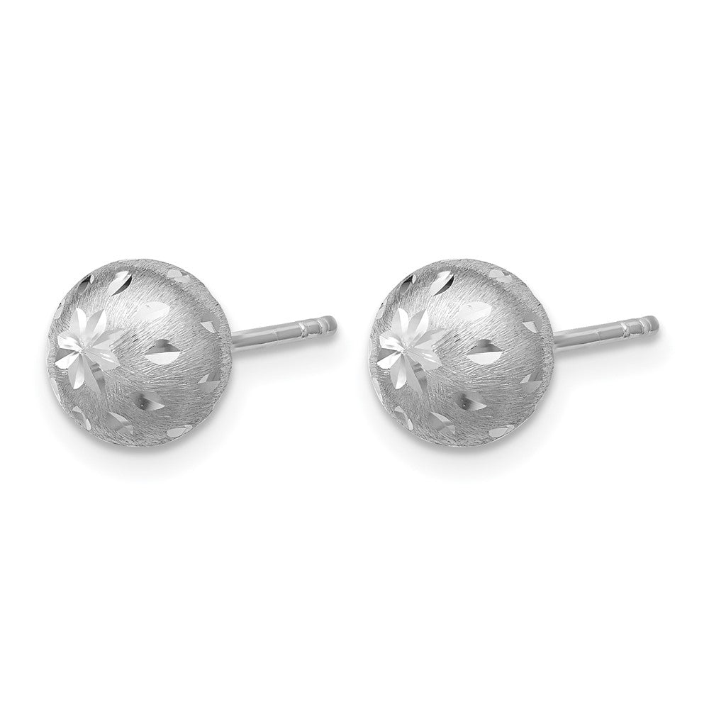 Sterling Silver Ss Rh Plated Polished/Brushed/Dia Cut Ball Post Earrings