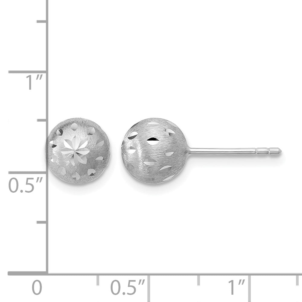 Sterling Silver Ss Rh Plated Polished/Brushed/Dia Cut Ball Post Earrings