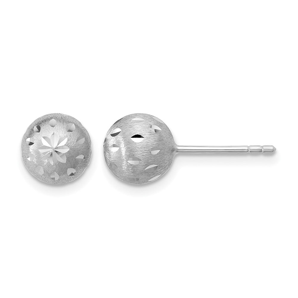 Sterling Silver Ss Rh Plated Polished/Brushed/Dia Cut Ball Post Earrings