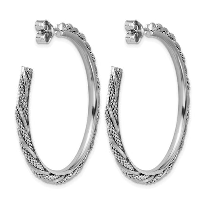 Sterling Silver Ss Rh Plated Polish/Textured Twisted J Hoop Post Earrings