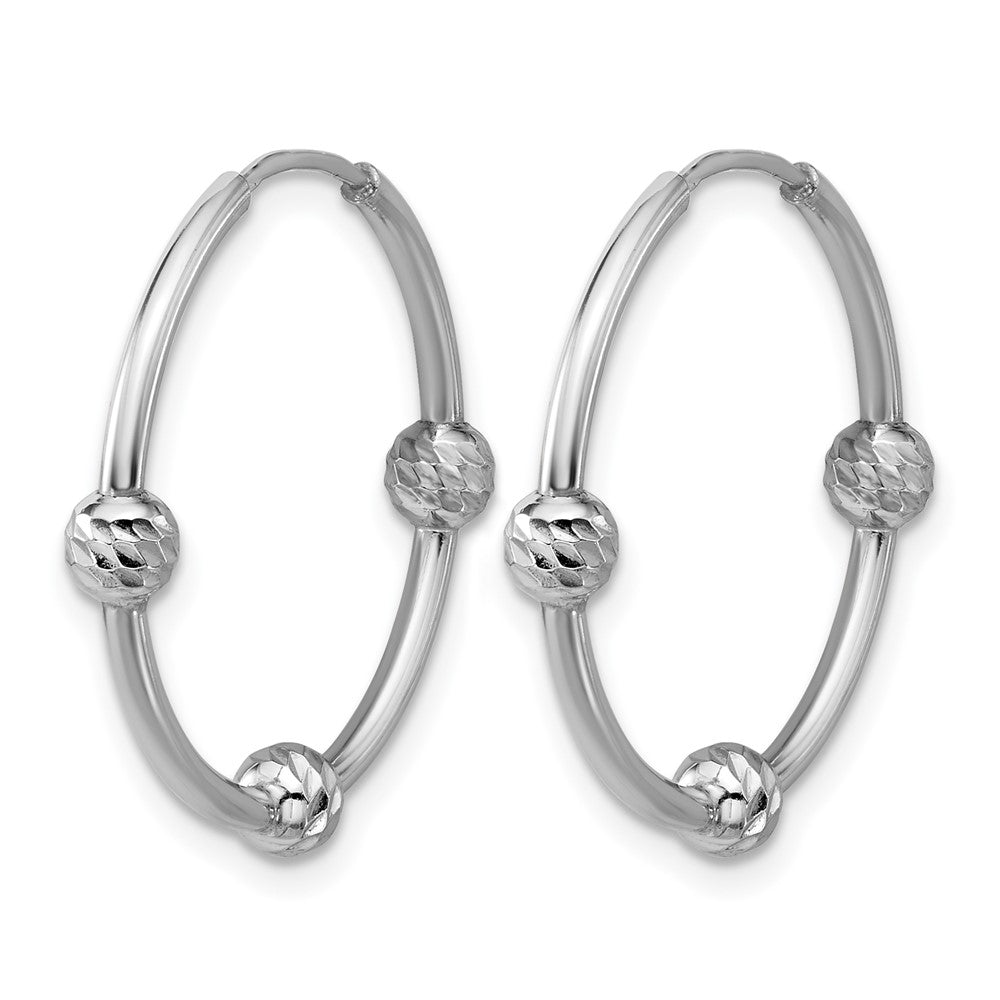 Sterling Silver Ss Rh Plated Polished/Dia Cut Beads Endless Hoop Earrings