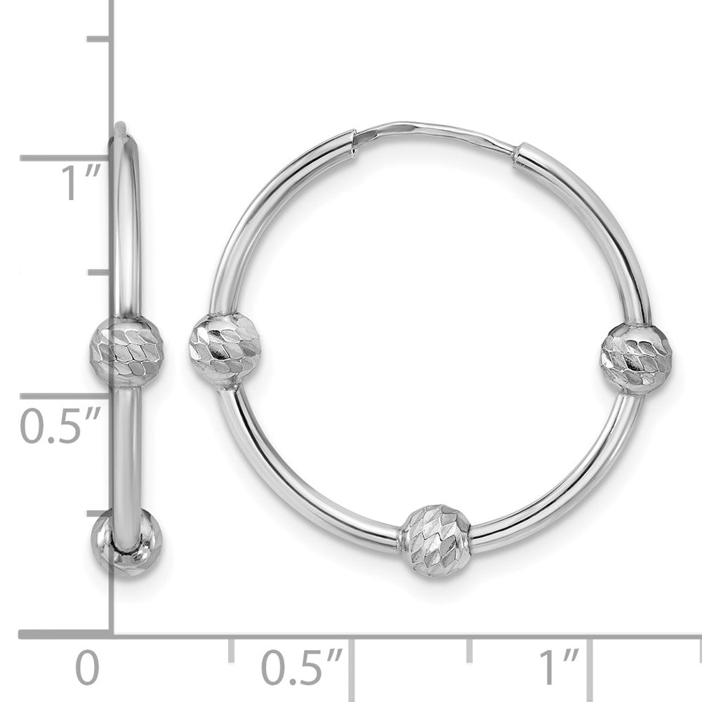 Sterling Silver Ss Rh Plated Polished/Dia Cut Beads Endless Hoop Earrings