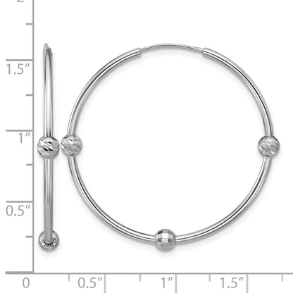 Sterling Silver Ss Rh Plated Polished/Dia Cut Beads Endless Hoop Earrings