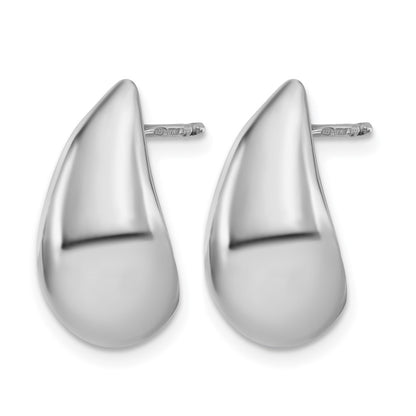 Sterling Silver Rh Plated Polished Puff Teardrop Post Earrings