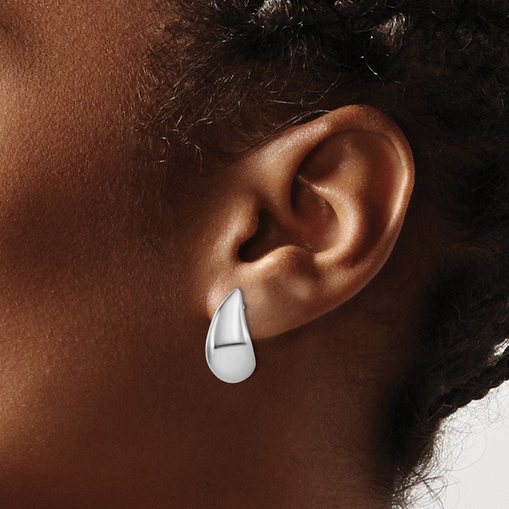 Sterling Silver Rh Plated Polished Puff Teardrop Post Earrings