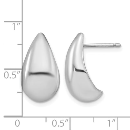 Sterling Silver Rh Plated Polished Puff Teardrop Post Earrings