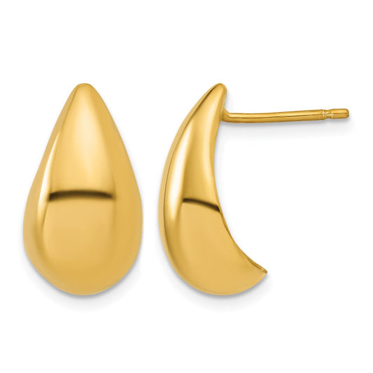 Gold Plated Sterling Silver Plt Polished Puff Teardrop Post Earrings