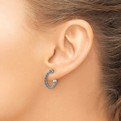 Sterling Silver Ss Rh Pltd Polished And Twisted 17mm Post J Hoop Earrings