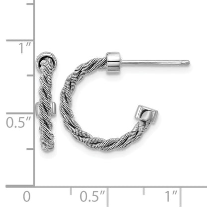 Sterling Silver Ss Rh Pltd Polished And Twisted 17mm Post J Hoop Earrings