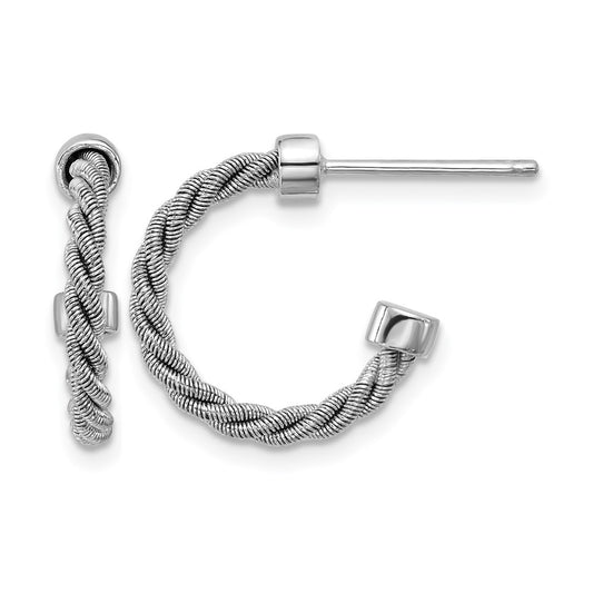 Sterling Silver Ss Rh Pltd Polished And Twisted 17mm Post J Hoop Earrings