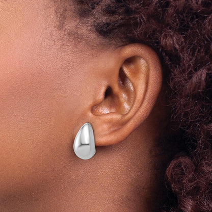 Sterling Silver Rh Plat Polished Puff Teardrop Post Earrings