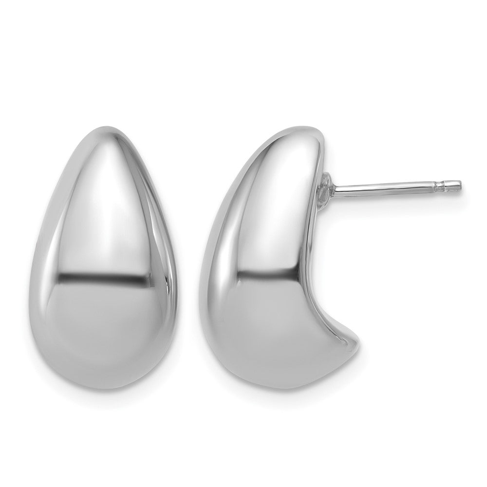 Sterling Silver Rh Plat Polished Puff Teardrop Post Earrings