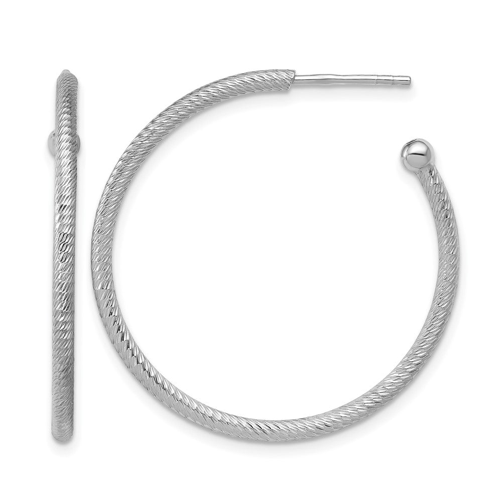 Sterling Silver Ss Rh Plated Diamond Cut 33X2mm Post C Hoop Earrings