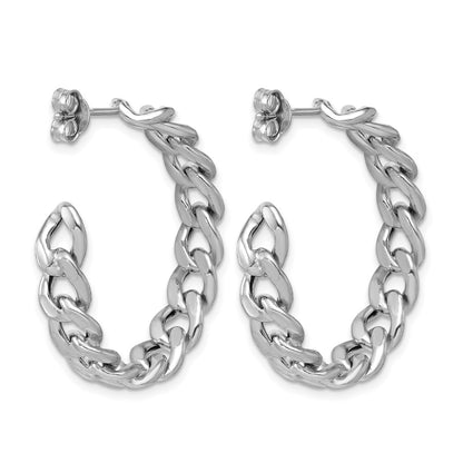 Sterling Silver Ss Rh Pltd Polished 34X6.5mm Curb Link Post C Hoop Earrings
