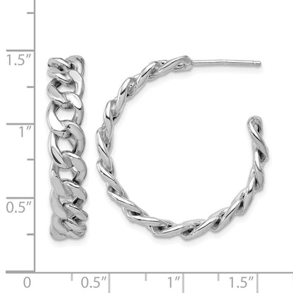 Sterling Silver Ss Rh Pltd Polished 34X6.5mm Curb Link Post C Hoop Earrings
