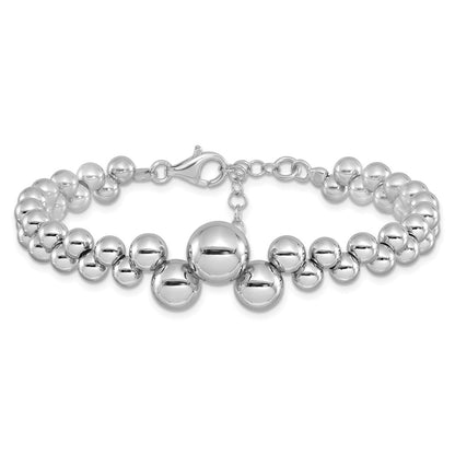 7 Inch Sterling Silver Polished Beaded W/1.5In Ext. Bracelet