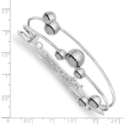 7 Inch Sterling Silver Polished Beaded Bangle W/2In Ext. Bracelet