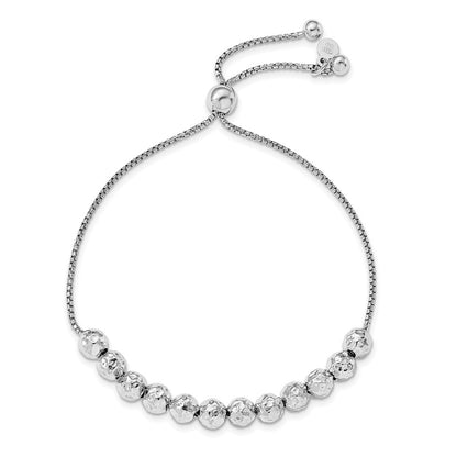 Sterling Silver Rh Plated Hammered Beaded Adj. Bracelet