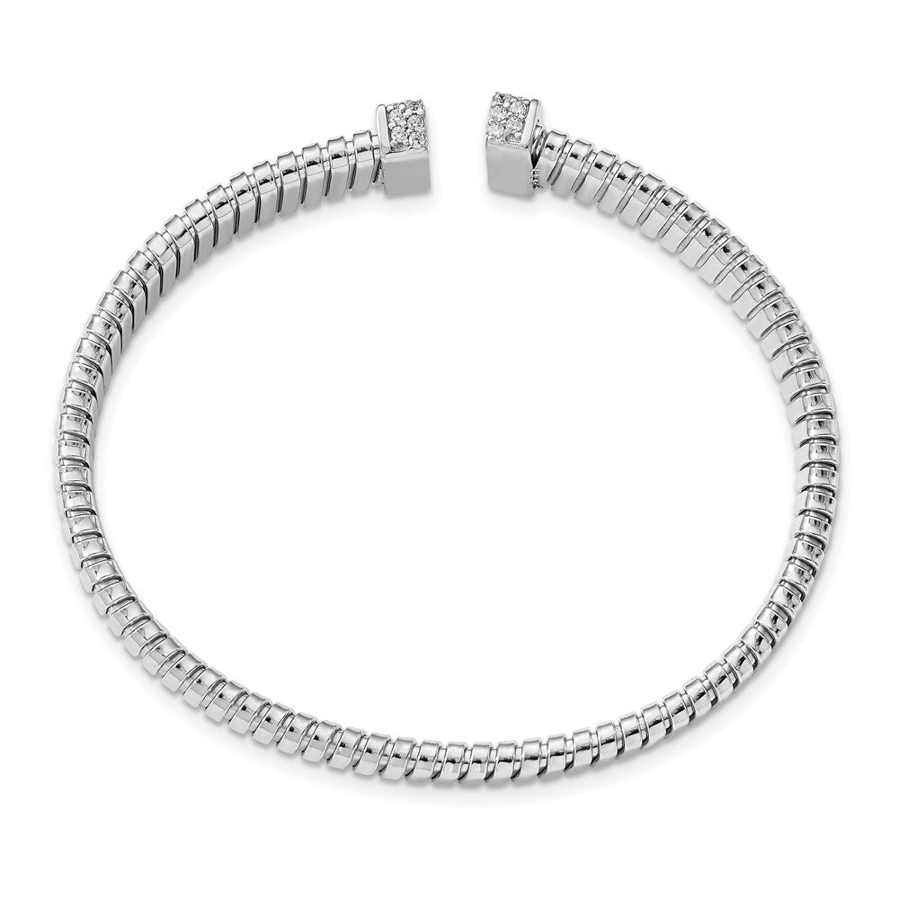 Sterling Silver Rhodium Plated Cz Polished Bangle