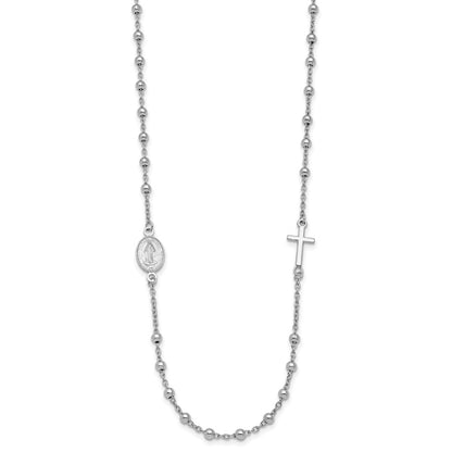 Sterling Silver Rhod Pl Cross And Miraculous Medal Necklace