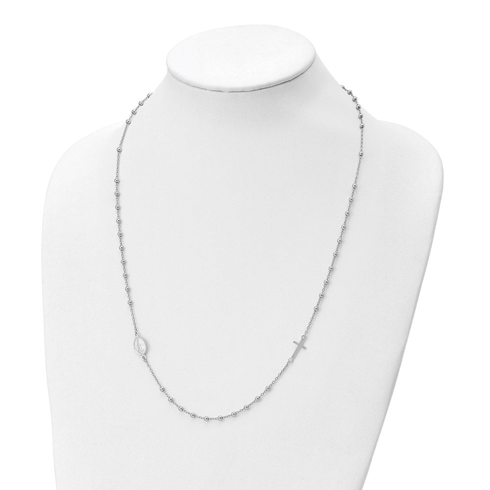 Sterling Silver Rhod Pl Cross And Miraculous Medal Necklace