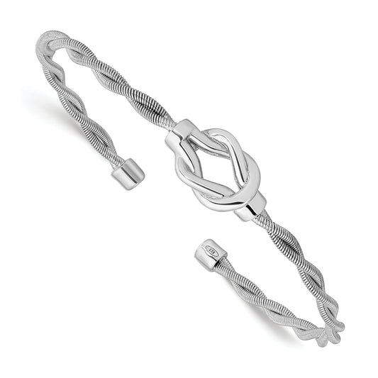 Sterling Silver Rhodium Plated Twisted Cuff Bangle