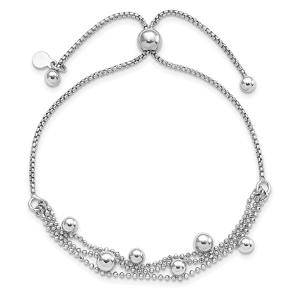 Sterling Silver Rhodium Plated Beaded Multi Strand Bolo Bracelet