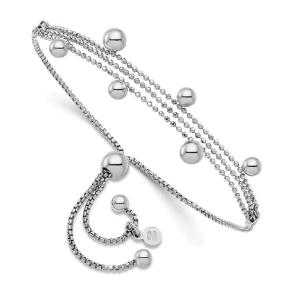 Sterling Silver Rhodium Plated Beaded Multi Strand Bolo Bracelet