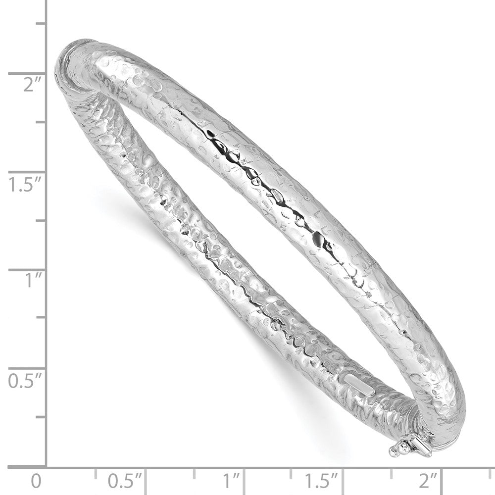 Sterling Silver Rhodium Plated Polished Hammered Bangle