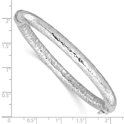 Sterling Silver Rhodium Plated Polished Hammered Bangle