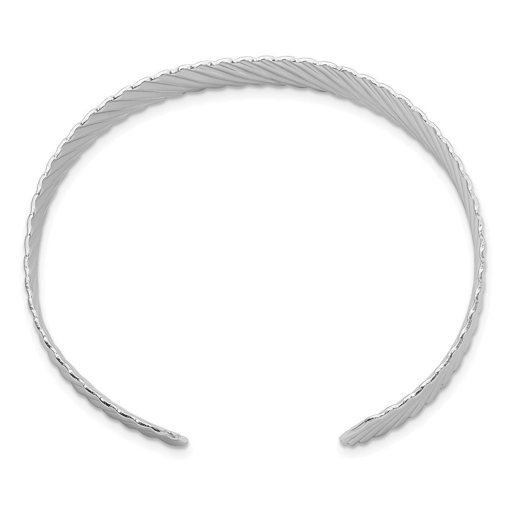 Sterling Silver Rh Plated Polished And Grooved Cuff Bracelet