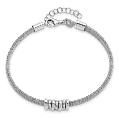 Sterling Silver Rh Plated Cz 1In Safety Chain Flex Bangle