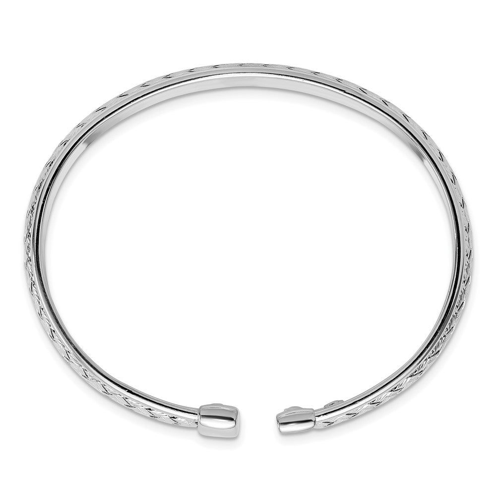 Sterling Silver Rhodium Plated Polished And Textured Cuff Bangle